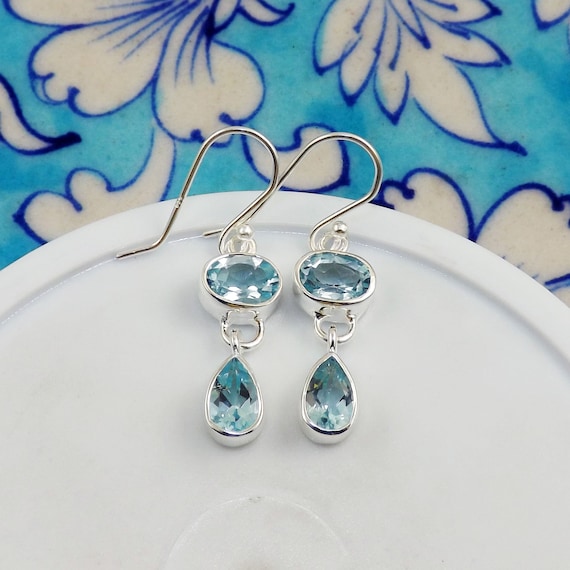 Larimar Polished Round Dangle Earrings - Sterling Silver  Sterling Silver Gemstone Dangle Earrings display picture 1