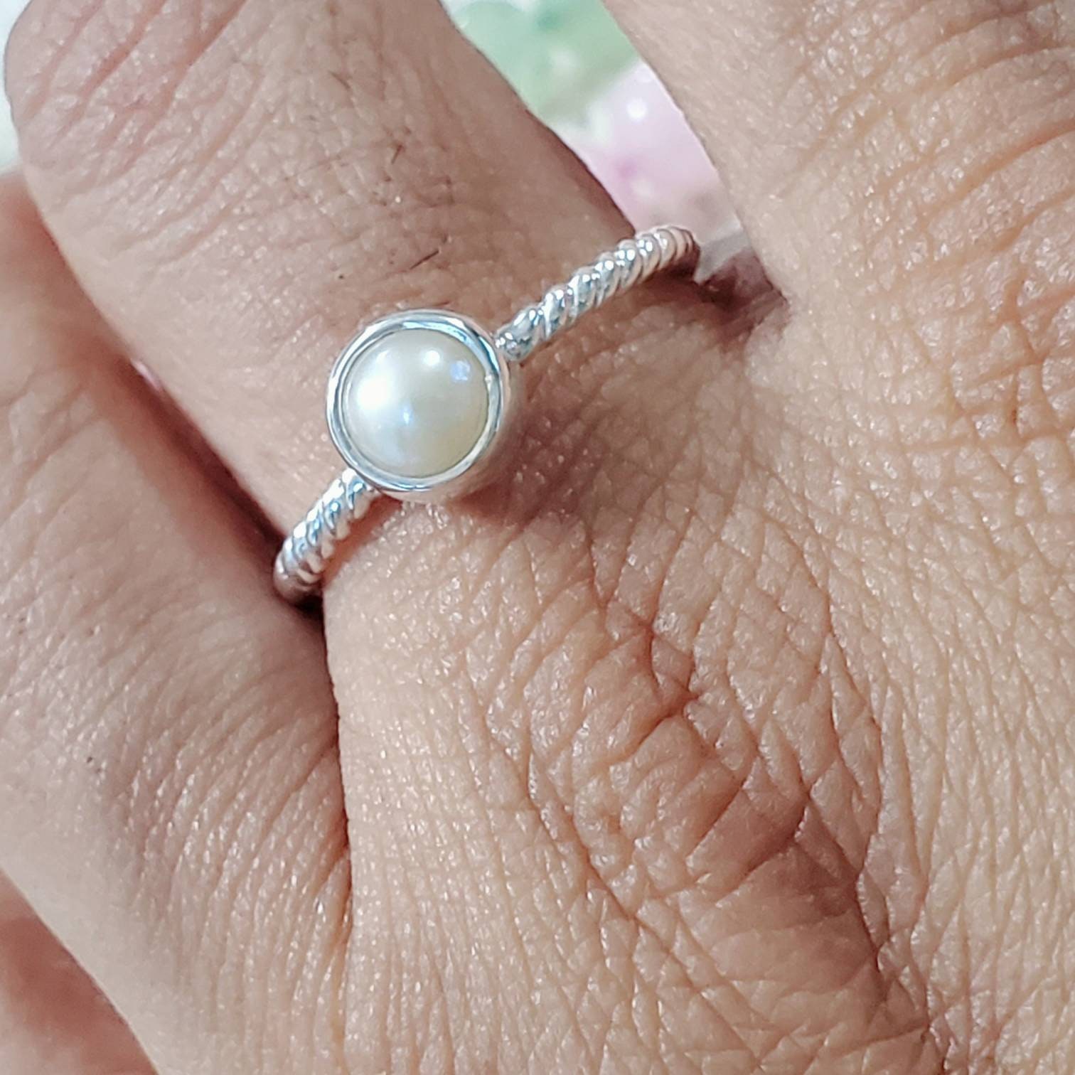 Pearl Ring, Round Shape Ring, Sterling Silver Ring, Pearl