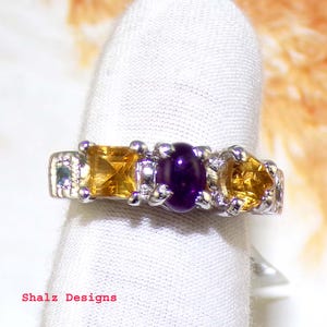 Amethyst Ring, Citrine Ring, Blue Topaz Ring, Multi Stone Ring, 925 Sterling Ring, Engagement Ring, Gift For Anniversary, Ring Size- 7 US