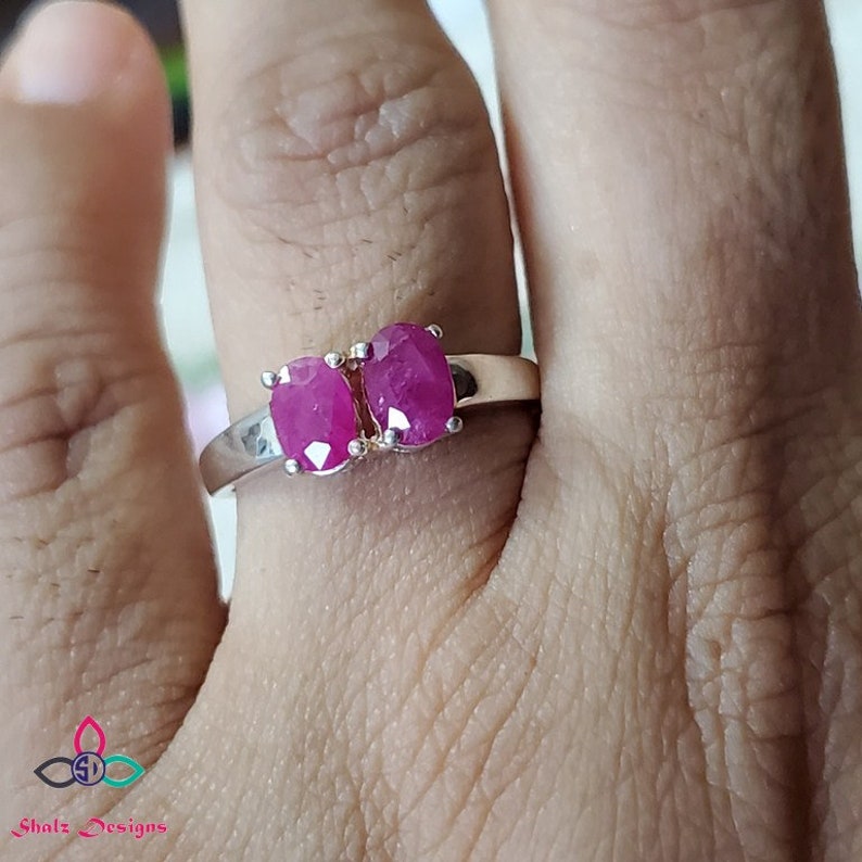 618 Two Stone Ring Precious Ruby Ring 925 Silver Ring Genuine Ruby Ring Anniversary Ring Sterling Silver Ring For Her Ring Size 6US