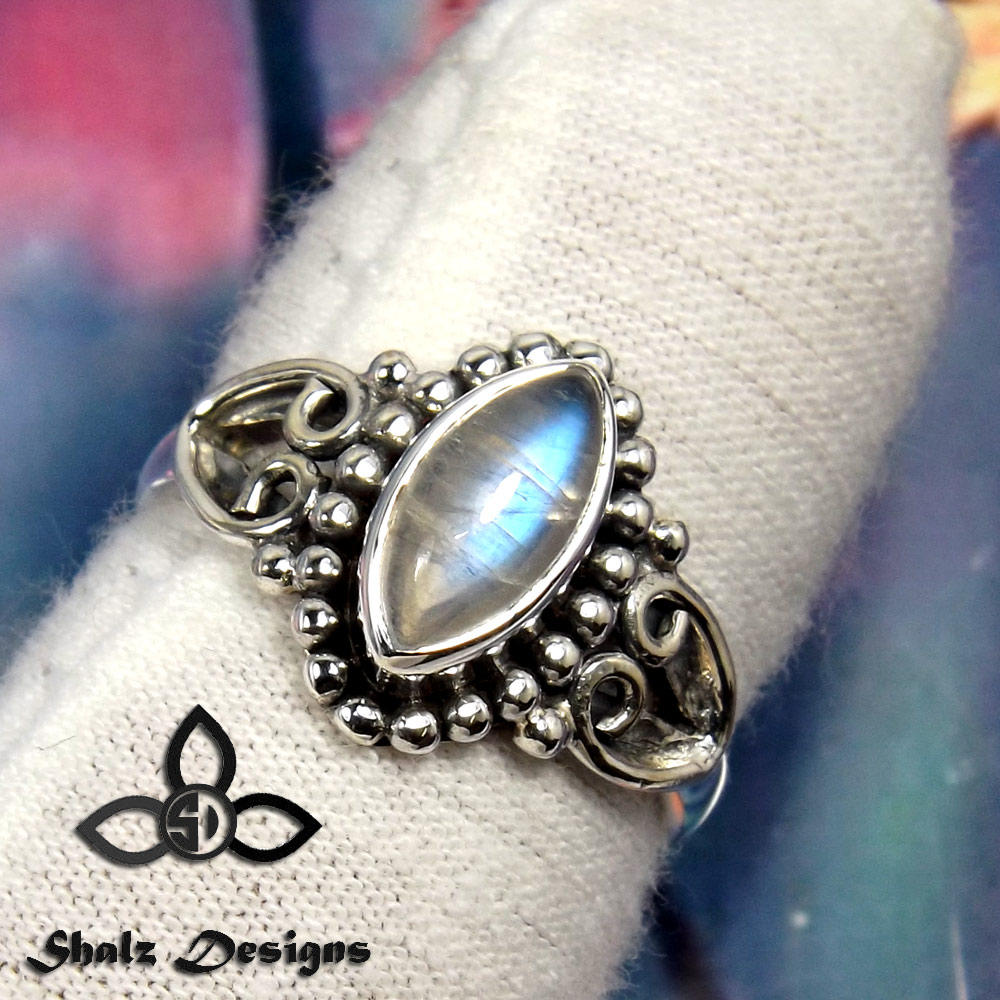 Vintage Moonstone and Diamond Ring of 14k White Gold - Trademark Antiques