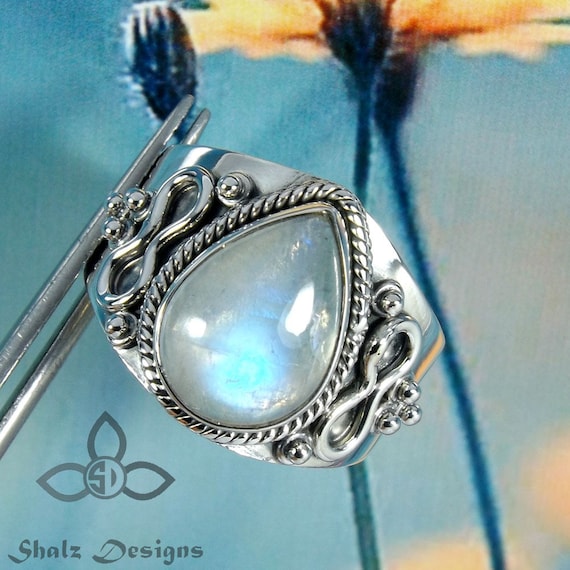 Rainbow Moonstone Ring with Sterling Silver and Brass - Curling Union |  NOVICA