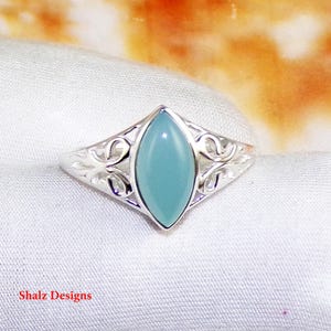 Unique Chalcedony Ring, Blue Chalcedony Ring, Dainty Ring, 925 Sterling Silver Ring, Designer Ring, Women Ring, For Her,Birthday Gift, U7107