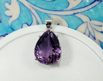 15x20MM AAA Amethyst Pendant, 925 Silver Pendant, Prong Set Pendant, Solid 925 Silver Pendant, Amethyst Pendant, Huge Pendant, JPX325