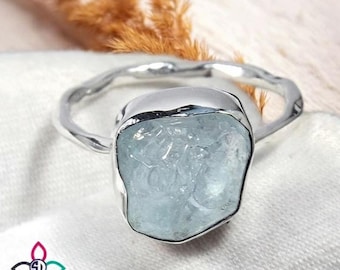Raw Aquamarine Ring: 925 Sterling Silver March Birthstone Ring, Handmade Rough Gem Ring, Perfect Birthday Gift For Her,  JP1011