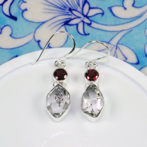 Herkimer Diamond Earring, Rough Herkimer Diamond Earring, 925 Silver Earring, Garnet Earring, For Her, Easter Gift, Earrings, JPX0216