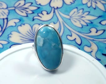 Genuine AAA Huge Larimar Ring, Larimar Ring, Ocean Blue Larimar Ring, Larimar Ring, For Her, Birthstone Ring, 15x30mm, Size 8US, JPX0216