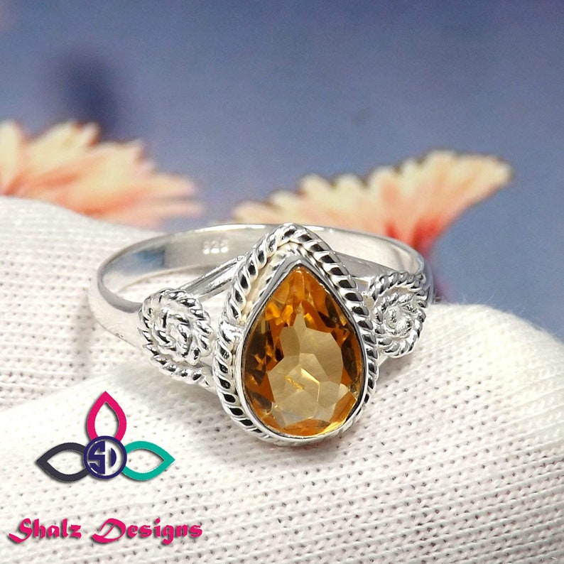 Natural Gemstone Ring Pure Silver Ring Handmade Ring Citrine Ring Gemstone Jewellery Mother Gift Idea Designer Ring Unique Ring