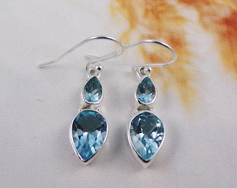 AAA Blue Topaz Sterling Silver Earrings: Dangle Drop Jewelry