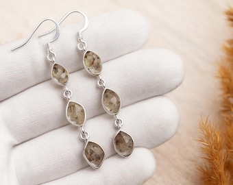 Herkimer Diamond Dangle Earrings, 925 Sterling Silver Bezel