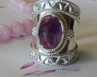 Size 8US, Amethyst Ring, Purple Amethyst Ring, Big Ring, Sterling Silver Ring, Purple Stone Ring, 925 Silver Ring, Gift For Her,  Ring