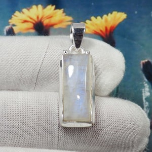 Genuine Rainbow Moonstone Pendant, Birthstone Pendant, For Her, Moonstone Pendant, 925 Silver Pendant, Size 10x20mm, Easter Gift, JPY0407