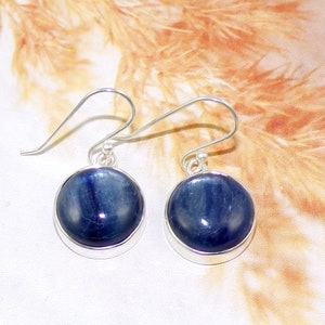 Blue Kyanite Earrings, Round 14mm Kyanite Earring, 925 Sterling Silver Earrings, Christmas Gift Idea, For Her, Ear wire Earring, W90513