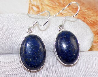 Oval Shape Natural Lapis Lazuli Earrings, Blue Gemstone Earrings, 925 Sterling Silver Earrings, Handmade Earrings, Jewelry For Gift, V43001