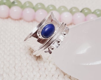 AAA Quality Lapis Lazuli Ring, Silver Band Ring, Sterling Silver Ring, Spinner Ring, Boho Silver Spinner Ring, Thumb Ring, Size 8US, Z1210