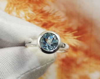 Blue Topaz Ring, Tiny Ring, Topaz Ring, Round Topaz ring, Topaz Jewelry,925 Sterling Silver Ring, Christmas Gift, For Her, Rings, JPX111