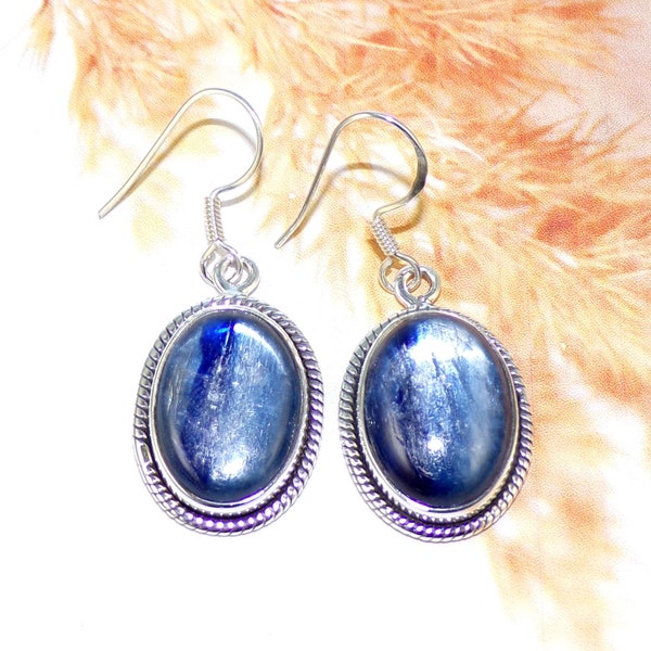 13x18mm Kyanite Earrings, Natural Kyanite Earrings, Blue Stone Earring, 925 Sterling Silver Earring, For Her, Women Earring, W72413