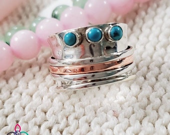 Turquoise Sterling Silver Spinner Ring: Boho Anxiety Worry Ring