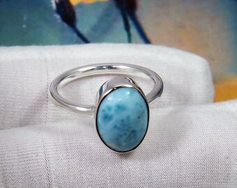 BAGUE AAA Larimar, Bague Larimar, Bague 925 Argent, Pour sa bague, Bague artisanale, Pour elle, Bague anniversaire, Idée cadeau, Taille 8US, JPY0116