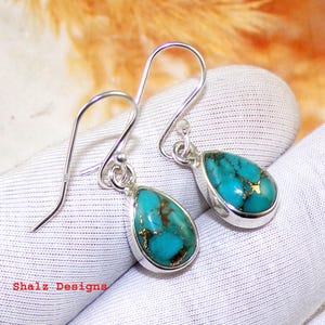 Elegant Blue Copper Turquoise Earrings Set in 925 Sterling Silver, Dangle & Drop Earrings,Handmade Earrings,Anniversary Gift for Wife, U1325