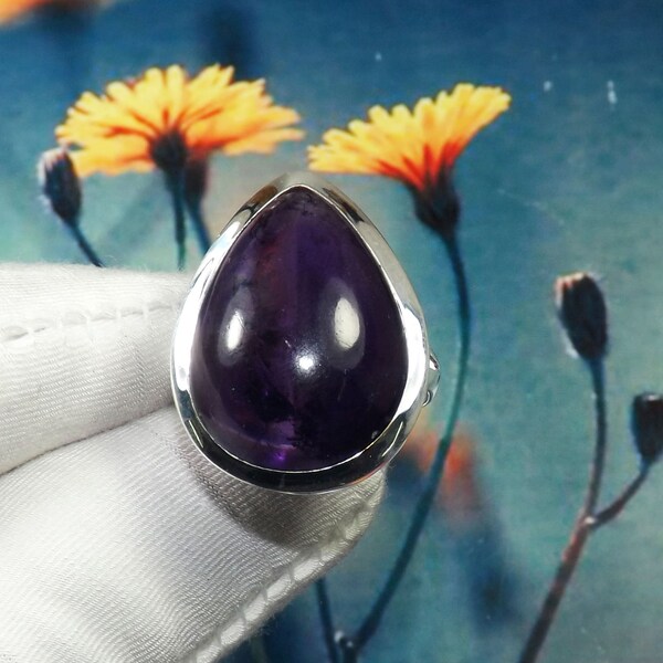 Genuine Amethyst Ring, Huge Amethyst Ring, 925 Silver Ring, January Birthstone, Gift For Mother, Handmade Ring , Ring Size 9US, JPZ021104