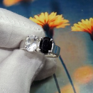 Black Onyx Ring, Crystal Quartz Ring, For Her Ring, Anniversary Ring, Dainty Ring, Handmade Ring, Unique Ring, MADE TO ORDER, MTO14