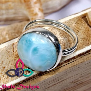 Larimar Stone, Larimar Gemstone, Larimar Jewellery, Gemstone Jewellery, 925 Sterling Silver Ring, Office Wear Ring, Gifts, Stone Size 17mm image 1