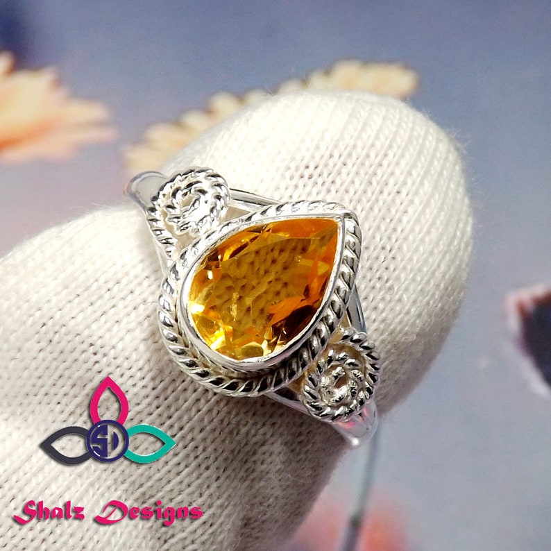 Natural Gemstone Ring Pure Silver Ring Handmade Ring Citrine Ring Gemstone Jewellery Mother Gift Idea Designer Ring Unique Ring