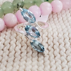 Marquise Trio Blue Topaz Ring, Topaz Ring, 925 Silver Ring,  Lightweight Ring, Dainty Ring, Birthstone Jewelry, Ring Size 5.5-6, Z71105