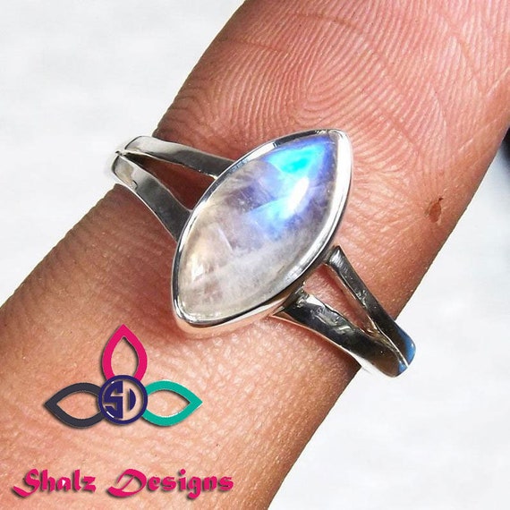 Rainbow Moonstone Ring: 925 Sterling Silver Gemstone Ring