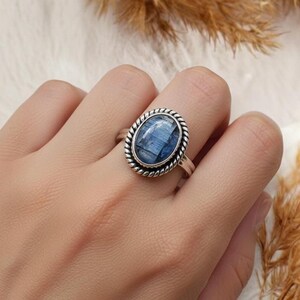 Dainty Blue Kyanite Gemstone Ring: 925 Sterling Silver, Minimalist Design