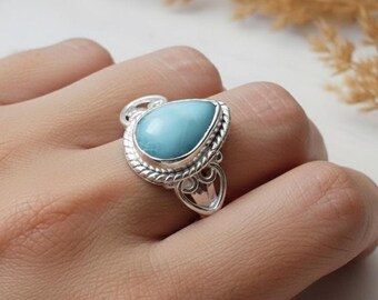 Genuine Larimar Ring, Larimar Ring, 925 Silver Ring, Solid Silver Ring, Engagement Ring, Designer Ring, Dainty Ring Ring, Rings,  Z6109