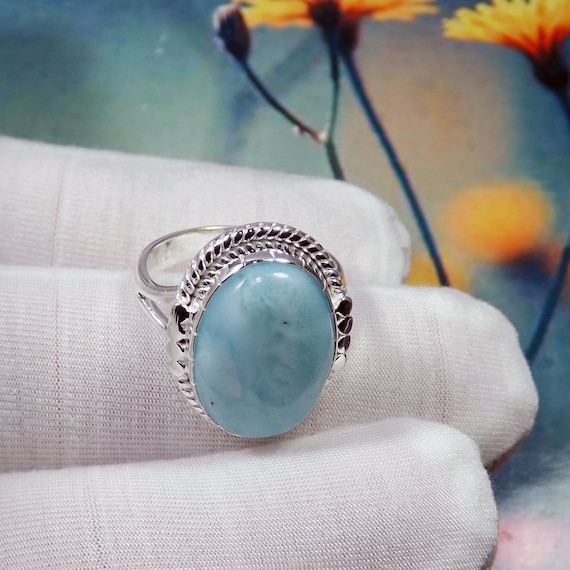 Genuine Larimar Ring, Larimar Ring, 925 Silver Ring
