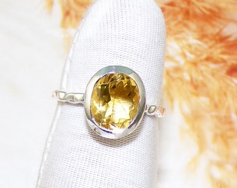 Solid 925 Silver Ring, Natural Yellow Citrine Ring, November Birthstone Ring, Oval Gemstone Ring, Statement Ring For Gift, US 9, V50915