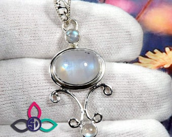 Rainbow Moonstone, Rainbow Moonstone Pendants, Rainbow Pendant, 925 Silver Pendant, Designer Pendants, Blue Fire Rainbow Moonstone, Jewelry