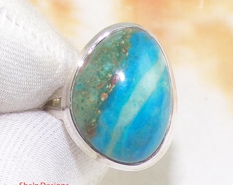 Anello in opalina burattata in argento sterling 925, anello con pietra blu naturale, gioiello rustico boho, regalo di Natale per lei, misura anello 6 US, U1128