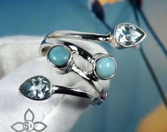 Larimar Ring, Larimar Gemstone Ring, Blue Topaz Stone, Topaz Ring, Perfect Gift For Women, Promise Ring, Women Stone Ring, Sterling Silver