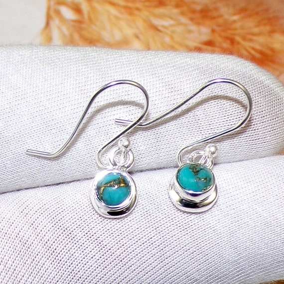 Boucles d'oreilles Turquoise Reconstituée, Bijoux en Argent et Pierres