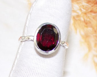 Genuine Red Garnet Ring, January Birthstone Ring, Gemstone Jewelry, Women Finger Ring, 925 Sterling Handmade Jewelry For Gift, US 9, V50912
