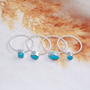 Turquoise Ring, Blue Turquoise Ring, 4 Pcs Set Stacking Ring, Solid 925 Sterling Silver Ring, For Her, Turquoise Birthstone Ring, Boho Ring