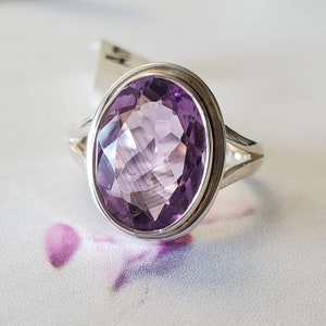 Genuine Amethyst Ring, Sterling Silver Ring, Silver Ring, Designer Ring, Unique Ring, Wedding Ring, Gift For Mother, plain sett Ring, JPZ