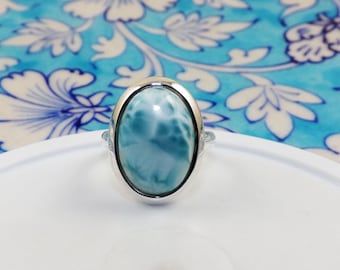 Oval Ocean Blue Larimar Ring, Genuine Larimar Ring, Solid 925 Silver Ring, Larimar Rings, Larimar Jewellery, READY TO SHIP, Size 8US, JPX513