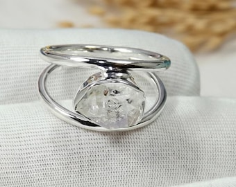 AAA Rough Herkimer Ring, Raw Herkimer Diamond Ring, 925 Silver Ring, Sterling Silver Ring, For Her, Rough gem Ring, Ready To Ship Z121016