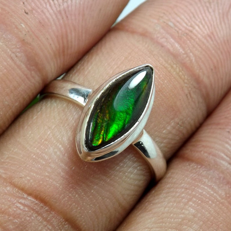 Green Ammolite Ring Ammolite Gemstone Ring Ammolite Etsy