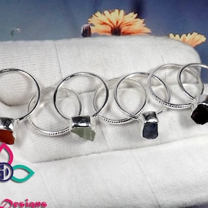 Stapelring i sterlingsilver med grov ädelsten - karneol, granat, fluorit, kyanit