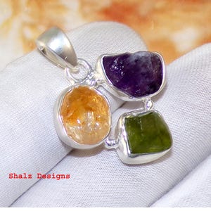 Amethyst Rough Pendant, Raw Citrine Pendant, Raw Peridot Pendant, 925 Sterling Silver Pendant, Rough Stone Pendant, Gift For Her, JPX031501