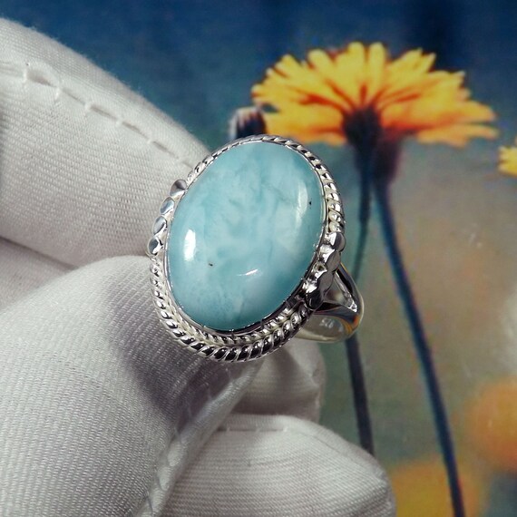 インポート・海外人気ブランド Genuine Ring Silver 925 Ring, Larimar Ring, Larimar アクセサリー