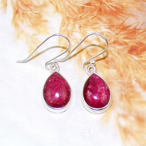 10x14mm Pear Thulite Earrings, Genuine Thulite Earrings, 925 Sterling Silver Earrings, Christmas Gift Idea, For Her, Earrings, W90516
