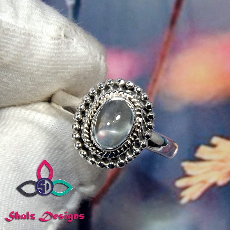 Cab Aquamarine Ring Small Women Ring Natural Aquamarine Ring Jewellery Designer Ring Solid Silver Ring Dailywear Ring 925 Silver Ring