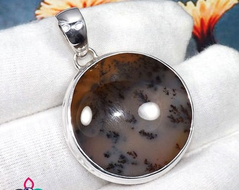 Russian Dendritic Agate Sterling Silver Pendant, Handmade